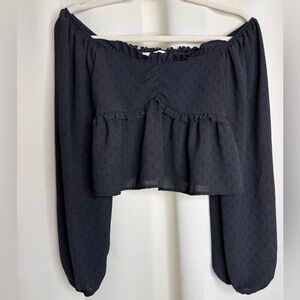 Altar'd State Black Smocked Top with Ruffle Trim